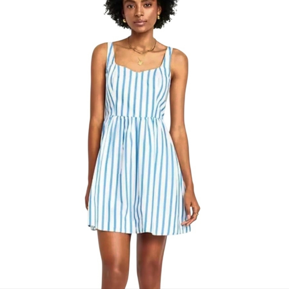 NWT Old Navy Sleeveless Sweetheart Neckline Striped Mini Dress Blue & White SM